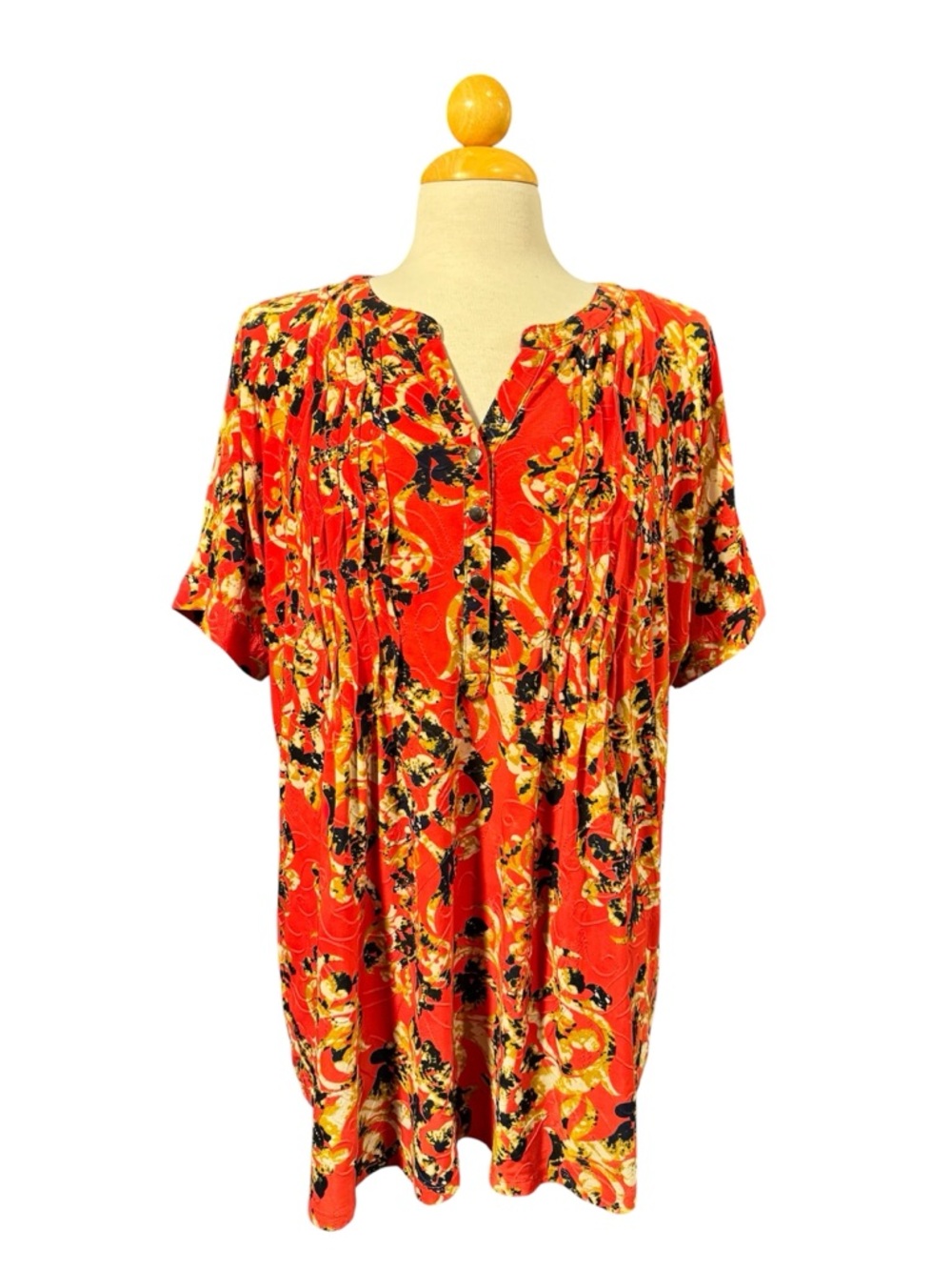 Red Floral V-Neck Short Sleeve Blouse